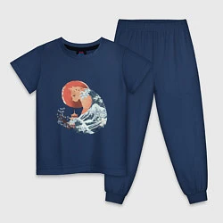Пижама хлопковая детская Душа природы Японии - Бушующее море, цвет: тёмно-синий