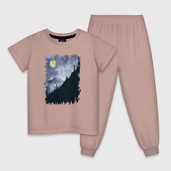 Пижама хлопковая детская Медведи на склоне, цвет: пыльно-розовый