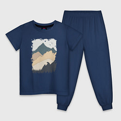 Пижама хлопковая детская Две медведя на скале, цвет: тёмно-синий
