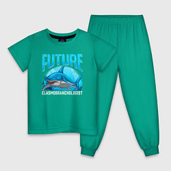 Пижама хлопковая детская Будущий специалист по акулам, цвет: зеленый