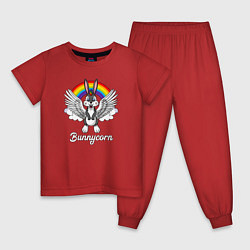 Пижама хлопковая детская Заяц единорог с крыльями, цвет: красный