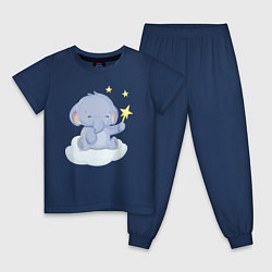 Пижама хлопковая детская Милый Слонёнок Сидит На Облаке, цвет: тёмно-синий