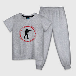 Пижама хлопковая детская Символ Counter Strike и красная краска вокруг, цвет: меланж
