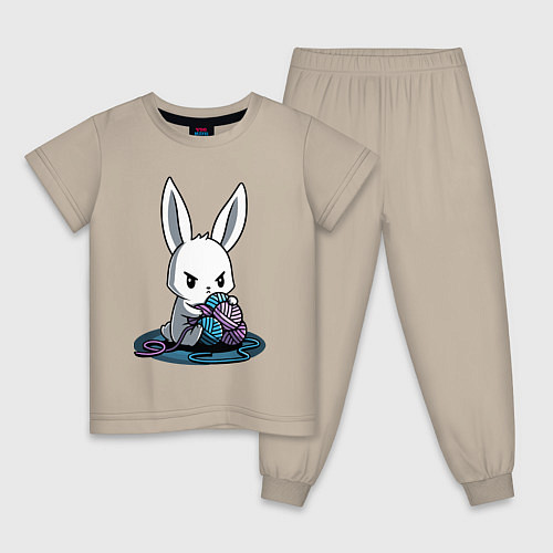 Детская пижама Зайчонок обнял клубки The bunny hugged the balls / Миндальный – фото 1