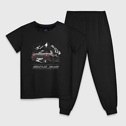 Пижама хлопковая детская Nissan Skyline Скайлайн, цвет: черный