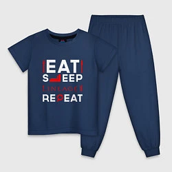 Пижама хлопковая детская Надпись Eat Sleep Lineage 2 Repeat, цвет: тёмно-синий