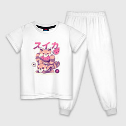 Пижама хлопковая детская Еноты и арбузы, цвет: белый