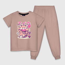 Пижама хлопковая детская Еноты и арбузы, цвет: пыльно-розовый