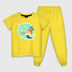Пижама хлопковая детская Пение канареек, цвет: желтый