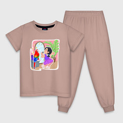 Пижама хлопковая детская Будущая певица Говорящий попугай, цвет: пыльно-розовый