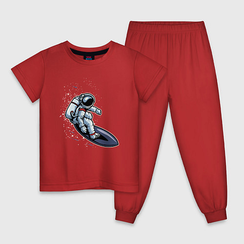 Детская пижама Космонавт на доске - серфинг / Красный – фото 1