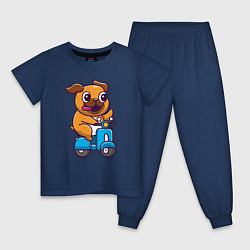 Пижама хлопковая детская Бульдог на мотороллере, цвет: тёмно-синий