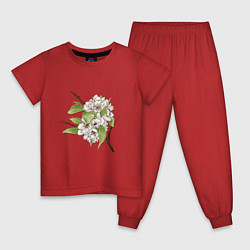 Пижама хлопковая детская Нежные цветы на веточке, цвет: красный