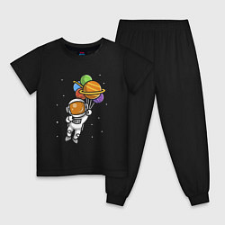 Пижама хлопковая детская Юный Космонавт, цвет: черный