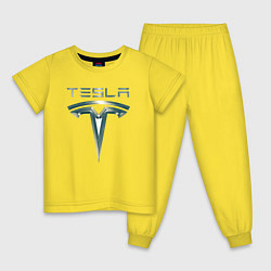 Детская пижама Tesla Logo Тесла Логотип Карбон