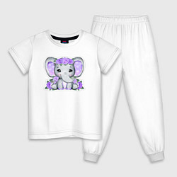 Пижама хлопковая детская Милая слониха в цветах, цвет: белый