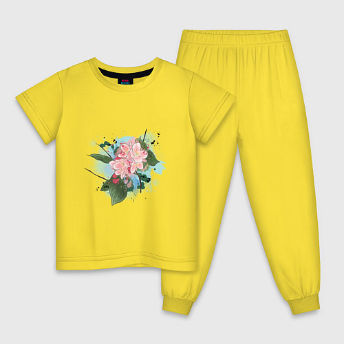 Детская пижама Нежный жасмин с яркими акварельными пятнами / Желтый – фото 1