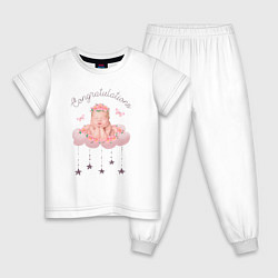 Пижама хлопковая детская Новорожденный малыш на облачке, цвет: белый