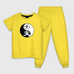 Пижама хлопковая детская Кунг-фу логотип на фоне знака ИНЬ-ЯНЬ, цвет: желтый