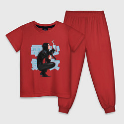 Пижама хлопковая детская Cyberpunk 2077 Девушка киборг, цвет: красный