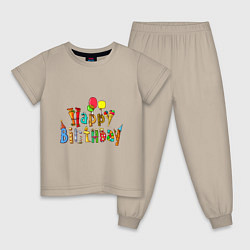 Пижама хлопковая детская Happy birthday greetings, цвет: миндальный
