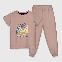 Пижама хлопковая детская Парусник в океане, цвет: пыльно-розовый