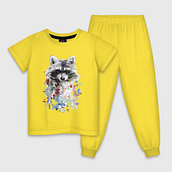 Пижама хлопковая детская Мордочка енота - акварель, цвет: желтый