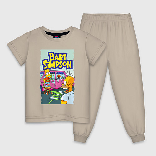 Детская пижама Барт Симпсон устроил из автомобиля аквариум / Миндальный – фото 1