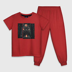 Пижама хлопковая детская Оранжевая луна и медведь шаман, цвет: красный