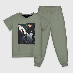 Пижама хлопковая детская Оранжевая луна и дикий альпинизм, цвет: авокадо