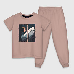 Пижама хлопковая детская Оранжевая луна и медведь альпинист, цвет: пыльно-розовый