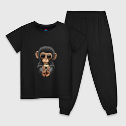 Пижама хлопковая детская Футбол - Шимпанзе, цвет: черный