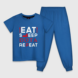 Пижама хлопковая детская Надпись eat sleep Dota repeat, цвет: синий