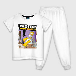 Пижама хлопковая детская Гомер, защити свои руки!, цвет: белый