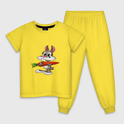 Пижама хлопковая детская Зайчик держит морковку, цвет: желтый