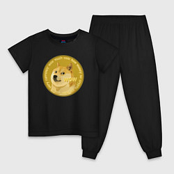Пижама хлопковая детская Иронизирующая монета с Доге, цвет: черный