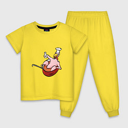 Пижама хлопковая детская Курица лежит в кастрюле, цвет: желтый