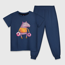 Пижама хлопковая детская Волк с пончиками в лапах, цвет: тёмно-синий