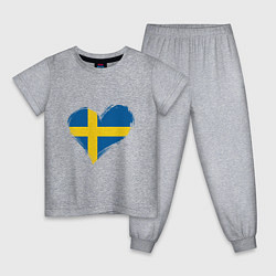 Пижама хлопковая детская Сердце - Швеция, цвет: меланж