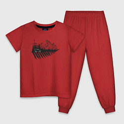 Пижама хлопковая детская Бездорожье, лес и горы, цвет: красный