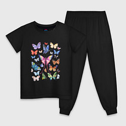 Пижама хлопковая детская Волшебные бабочки акварелью, цвет: черный