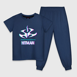Пижама хлопковая детская Hitman в стиле glitch и баги графики, цвет: тёмно-синий