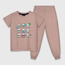 Пижама хлопковая детская Значки на Байрон Пины Бравл Старс Byron, цвет: пыльно-розовый