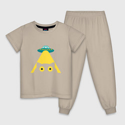 Пижама хлопковая детская Кот НЛО, цвет: миндальный