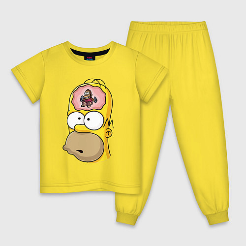 Детская пижама Мартышка бьёт в тарелки в голове Гомера Симпсона / Желтый – фото 1