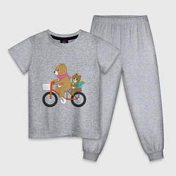 Пижама хлопковая детская Медведи на велосипеде, цвет: меланж