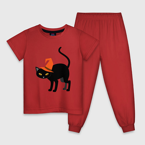 Детская пижама Чёрный хэллоуинский котик / Красный – фото 1