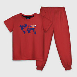 Пижама хлопковая детская Россия на карте мира, цвет: красный