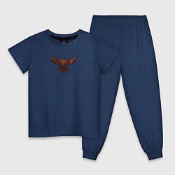 Пижама хлопковая детская Летящая сова и силуэт оленя в осеннем лесу, цвет: тёмно-синий