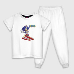 Пижама хлопковая детская Sonic - hedgehog - skateboarding, цвет: белый